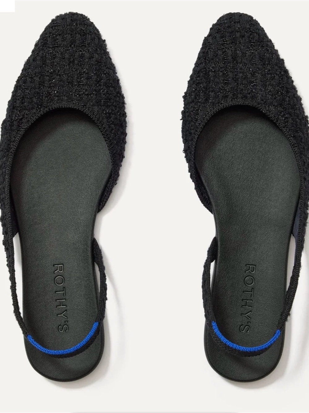 Rothy’s The Almond Slingback in Black Bouclé Size 9.5 Polished Classic Clean Gir